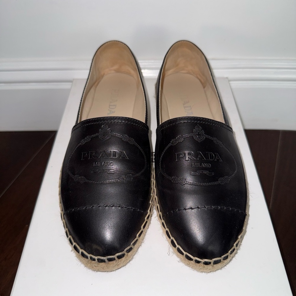 Prada Black Leather Espadrilles